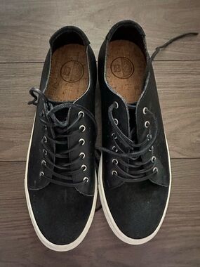 Men's Black Suede Lace-Up Sneakers with White Sole